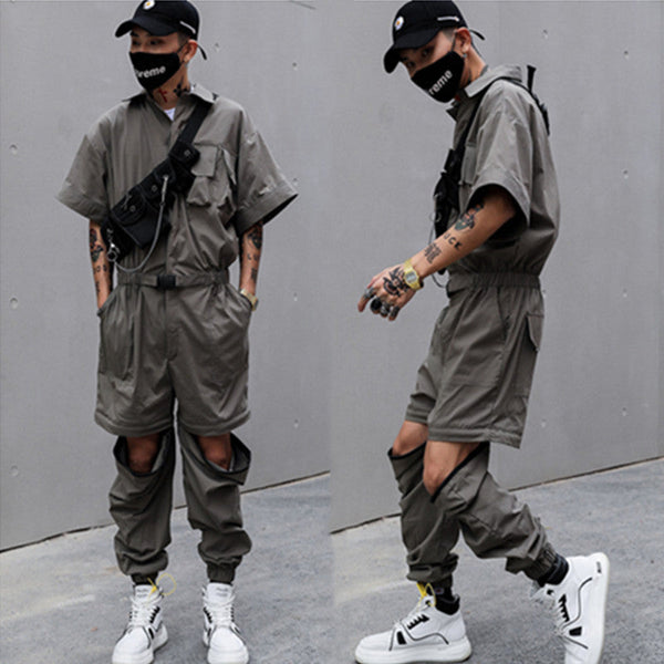 Japanese Retro Tooling One-piece JumpSuit Men Loose And Detachable