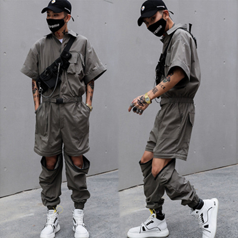Japanese Retro Tooling One-piece JumpSuit Men Loose And Detachable