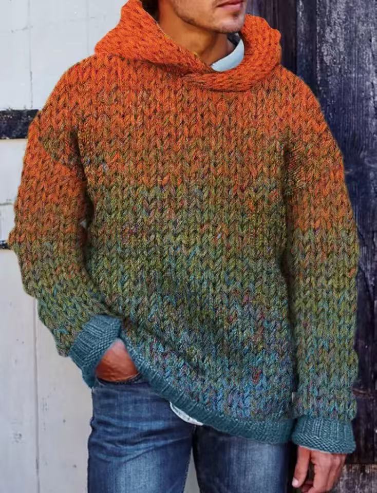Acetate Fiber Men's Heavy Classic Style Woven Hooded Sweater