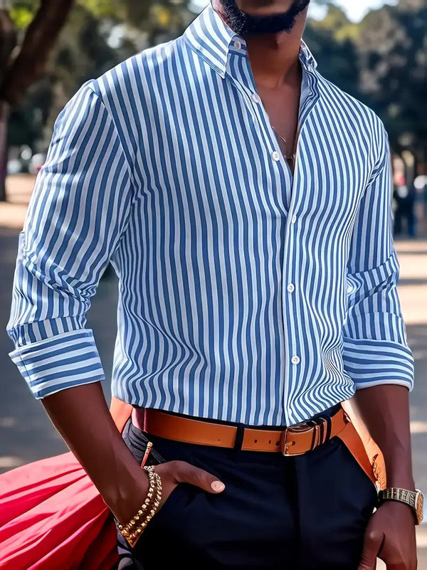 Ins Stripe Printed Long Sleeve Shirt Men