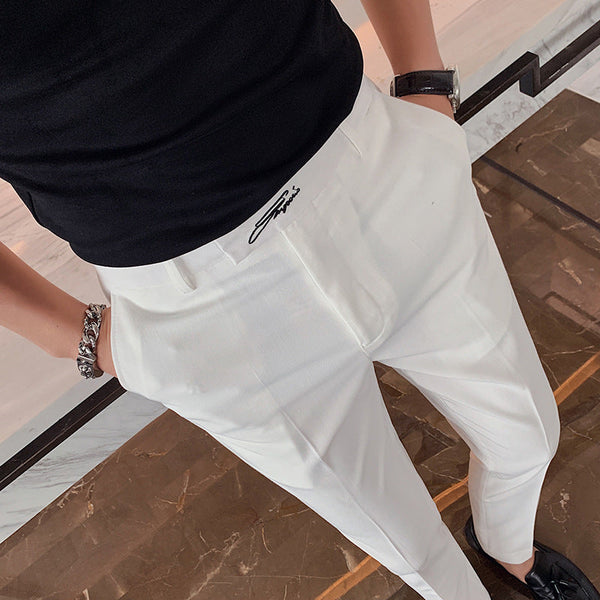 Embroidered Men's Slim Casual Western Trousers