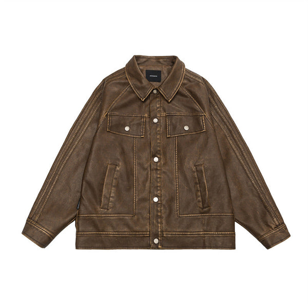 Vintage Distressed Leather Motorcycle Jacket