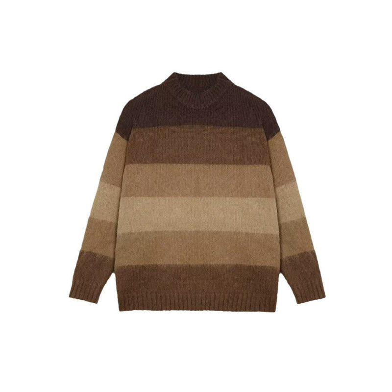 Men's Idle Style Vintage Brown Striped Loose Sweater