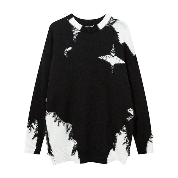 Multi-colored Rough Edges Round Neck Sweater