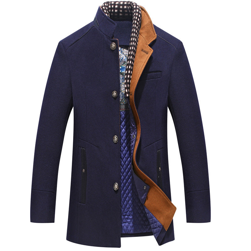 Men's Woolen Thickened Scarf Collar Coat