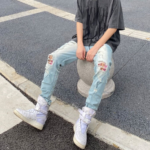 Worn Wash Color Slim Fit Jeans