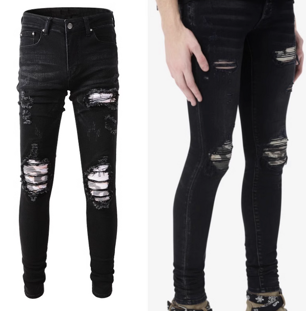 Printed Pleated Patch Jeans for men
