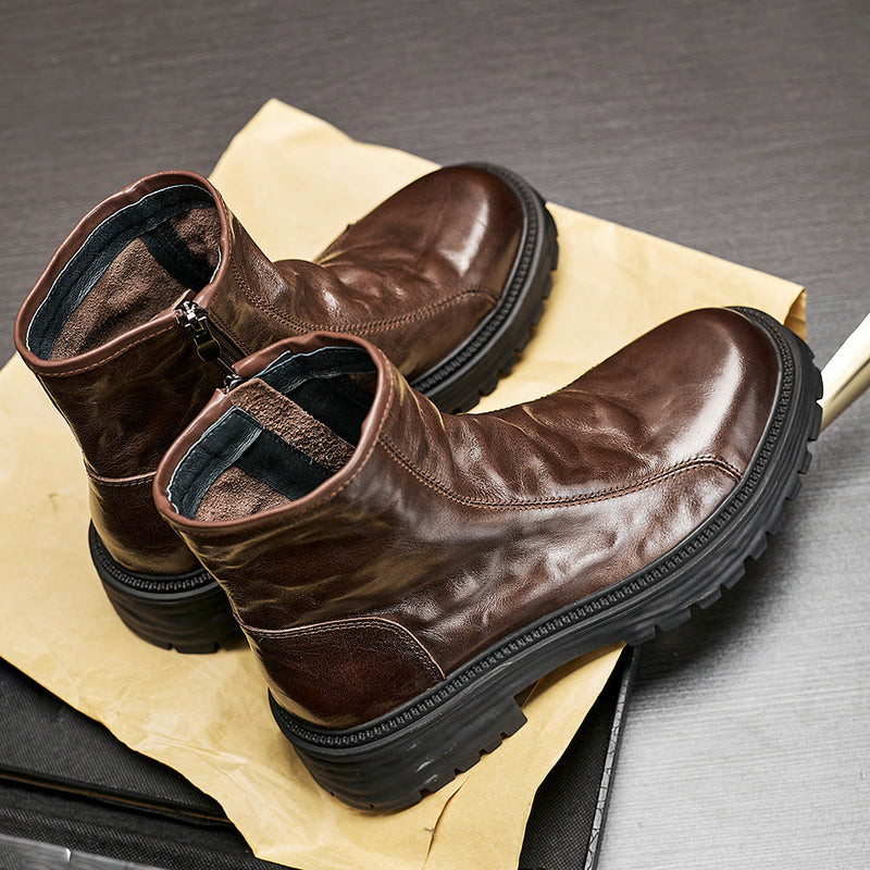 Men's Autumn And Winter Genuine Leather High-top Platform Worker Boots