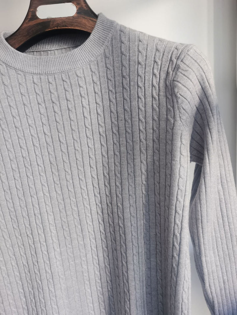 Round Neck Knitted Twisted Flower Slim Fit Sweater