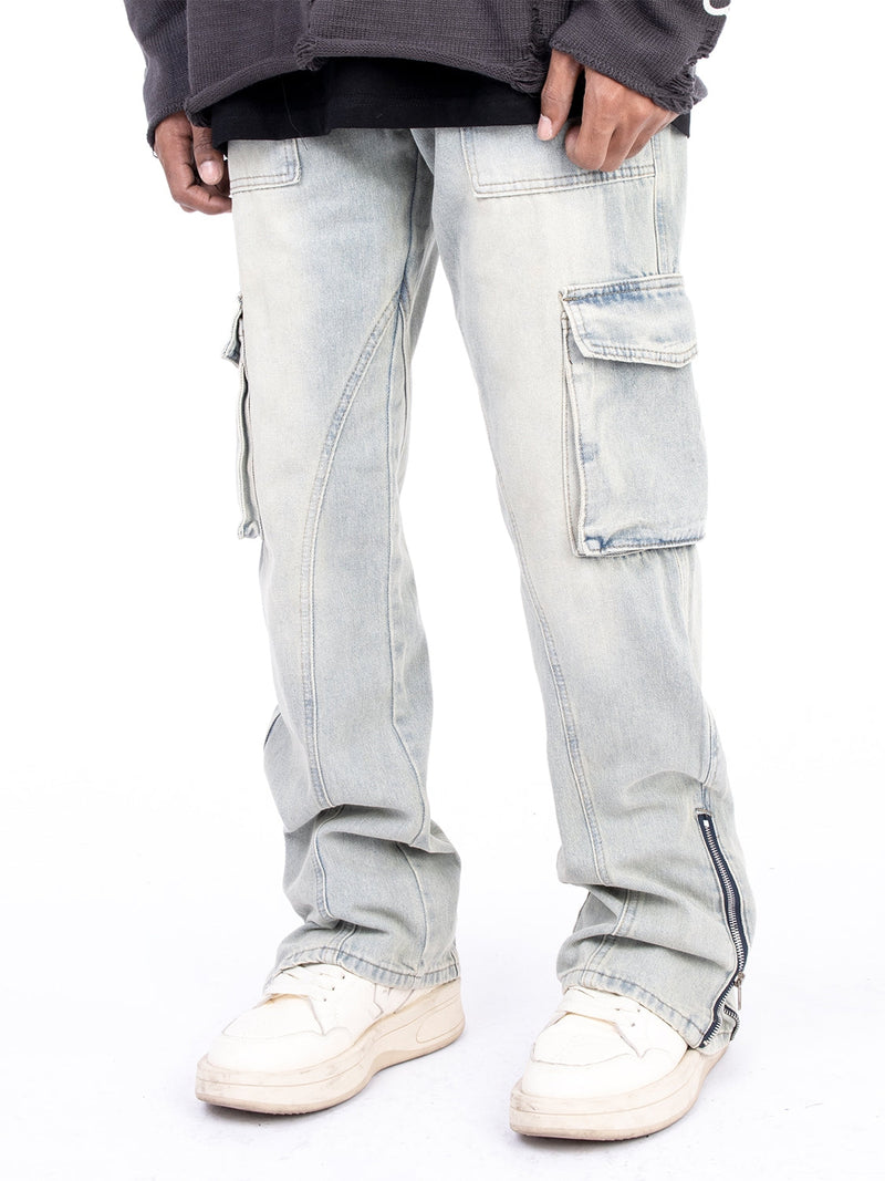 American Style Autumn And Winter Washed Old Micro Elastic Jeans With Zipper