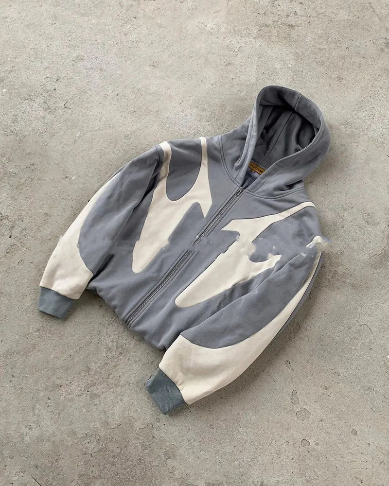 Pattern Stitching Hooded Cardigan Zipper Sweater