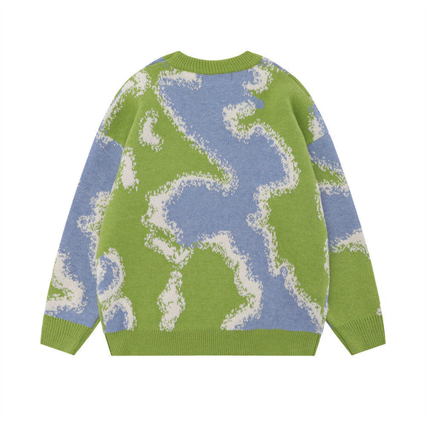 Men's Loose Contrast Color Flocking Letter Pullover Sweater