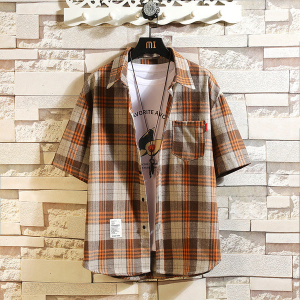 Men's Plus Size Casual Short-sleeved Plaid Shirt