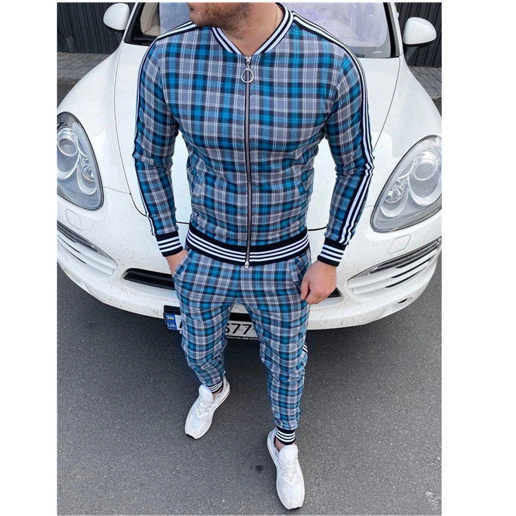 casual men's striped plaid jumpsuit for men