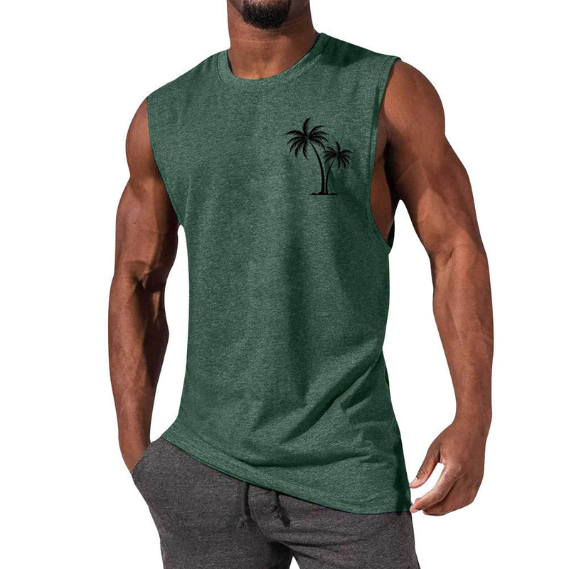 Coconut Tree Embroidery Vest Beach Tank Tops