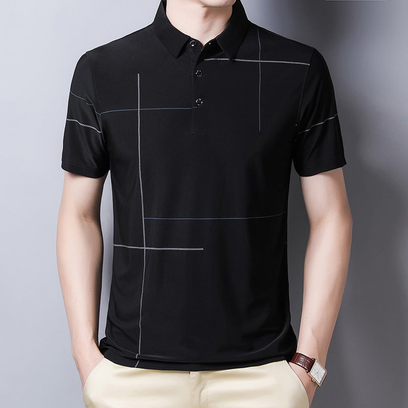 Polo Shirt With Printed Lapel And Ice Silk