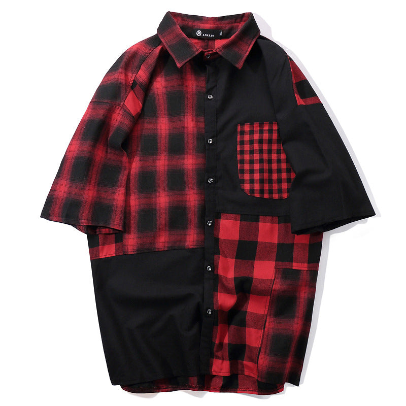 High Street Hip Hop Retro Check Patchwork Shirt