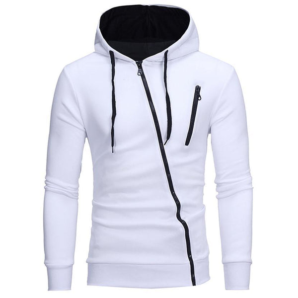 Diagonal Zipper Solid Color Hooded Sweater