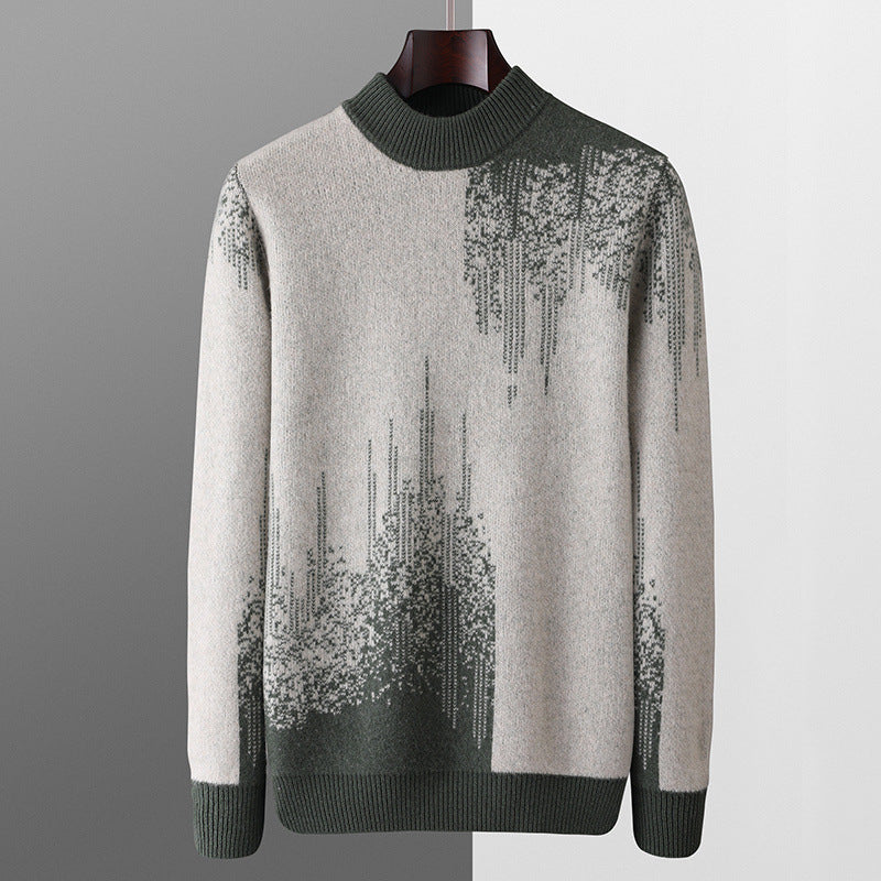 Round Neck Men's Pure Wool Color Contrast Bottoming Shirt