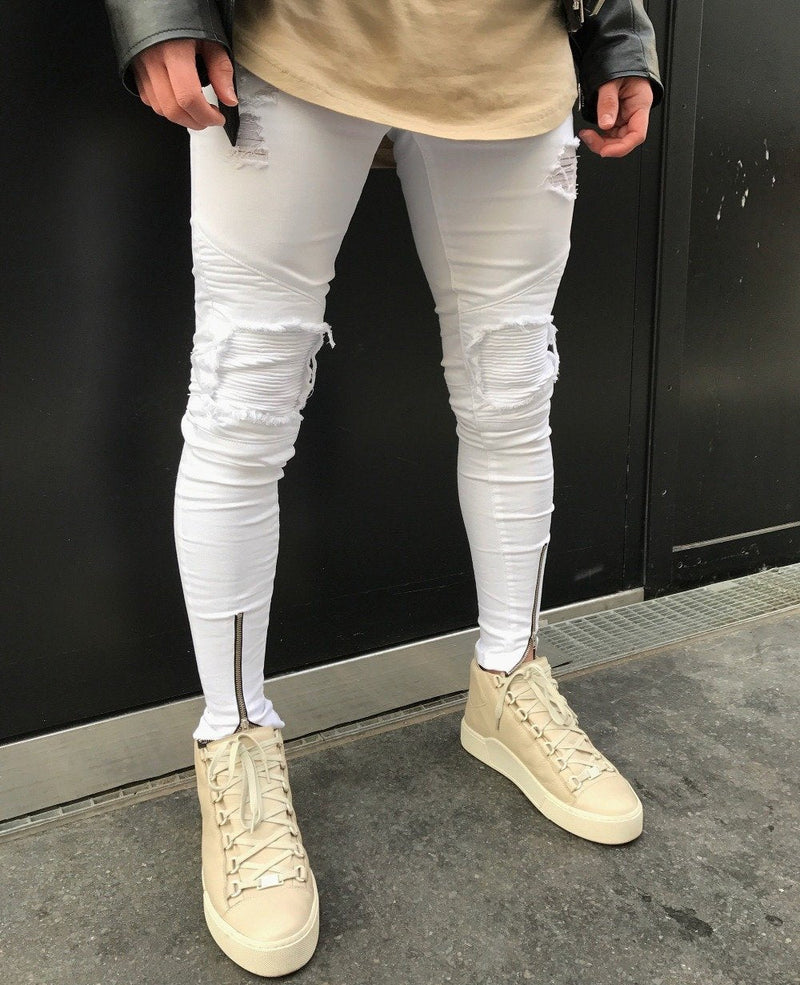 Ripped Zipper Jeans men