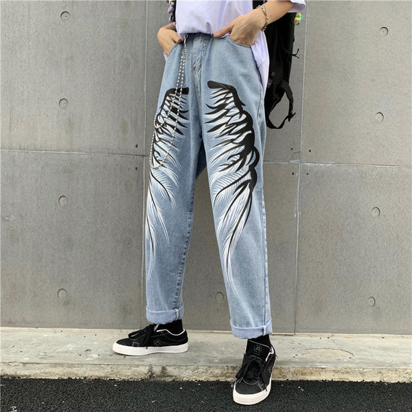 Printed jeans men and women