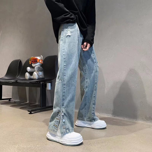 American Letter Embroidered Jeans High Street Hip Hop Straight-leg Pants