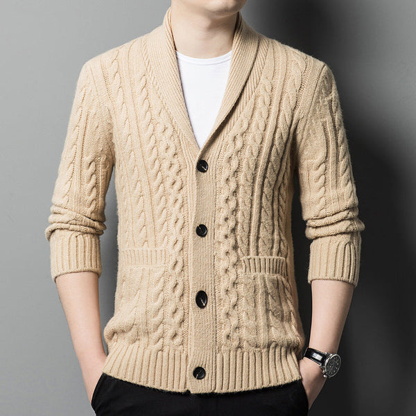 Knitted Cardigan Men's Thickened Jacquard Single-breasted sweater