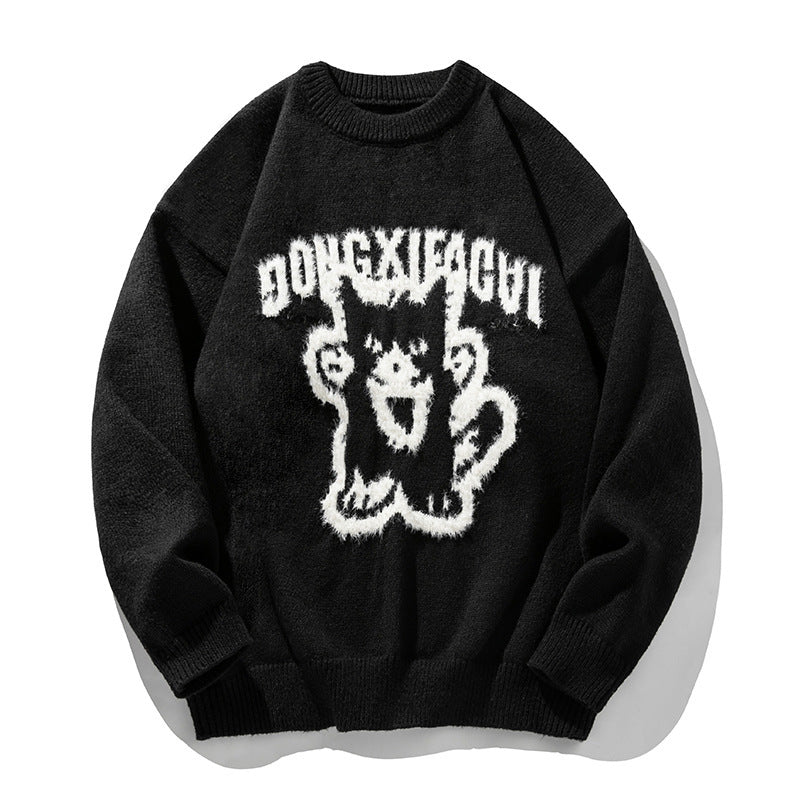 Cartoon Hand-painted Mink Round Neck Sweater For Men And Women