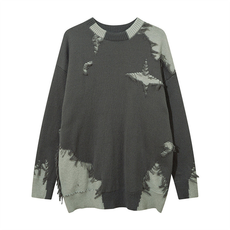 Multi-colored Rough Edges Round Neck Sweater
