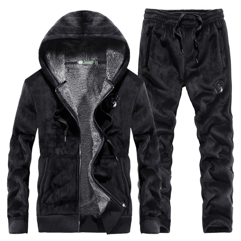 Cardigan Plus Velvet Warm Hooded Sweater JumpSuit Men