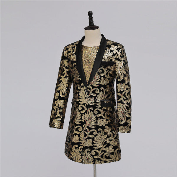 Long Black Gold Sequined Blazer