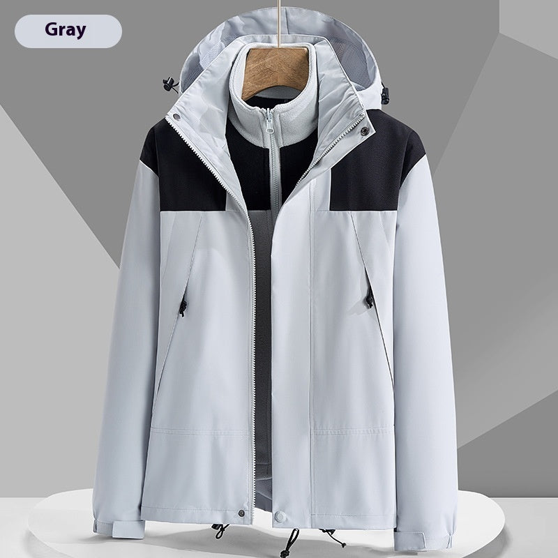 Hooded Windbreaker Colorblock Zip-up With Pockets Waterproof Outwear jacket