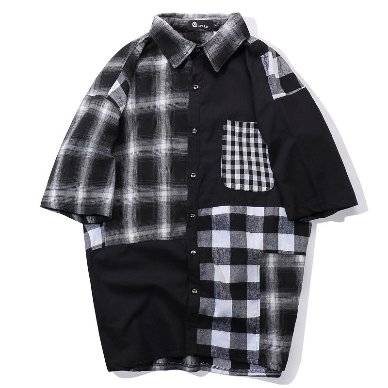 High Street Hip Hop Retro Check Patchwork Shirt