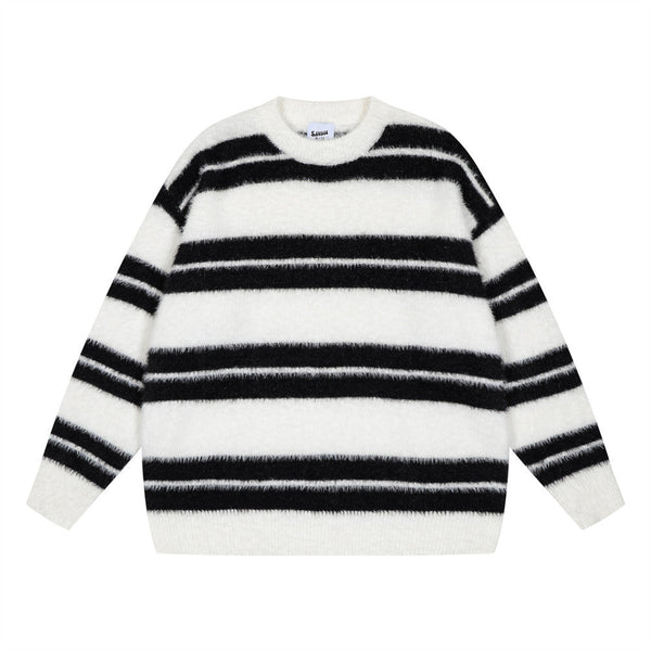 Striped Loose Round Neck Sweater Men