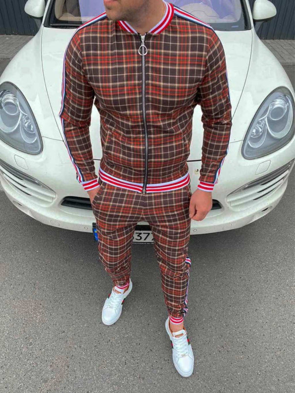 casual men's striped plaid jumpsuit for men