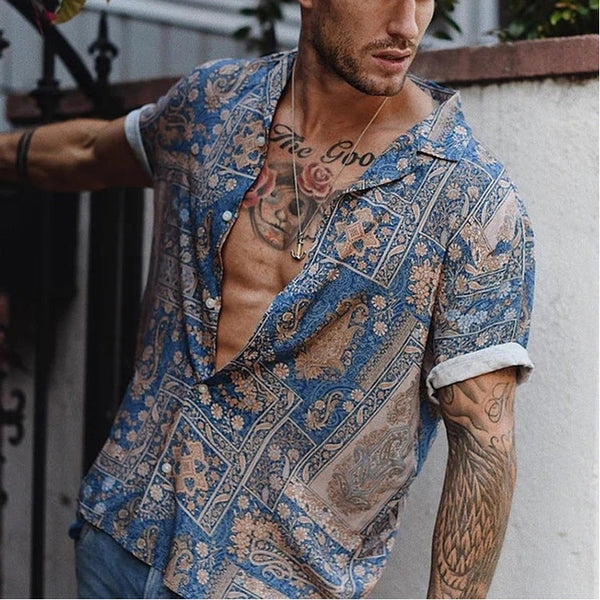 Beach print short sleeve shirt men