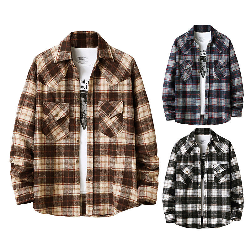 Men's New Style Hanging Shot American Flannel Plaid Shirt Jacket