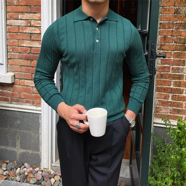 Slim Fit Knitted Lapel Long-sleeved Shirt