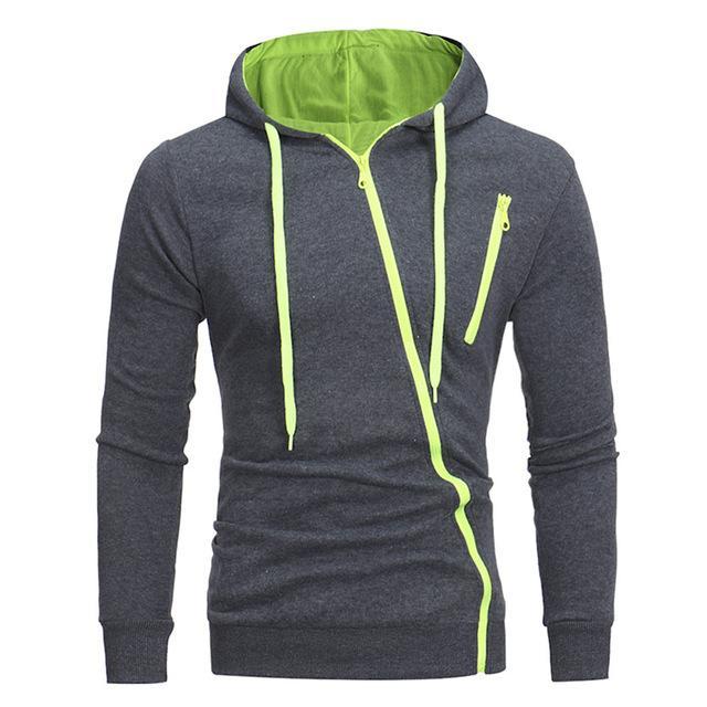 Diagonal Zipper Solid Color Hooded Sweater