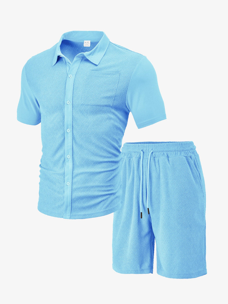 Men's Casual Button Solid Color Short Sleeve Suit