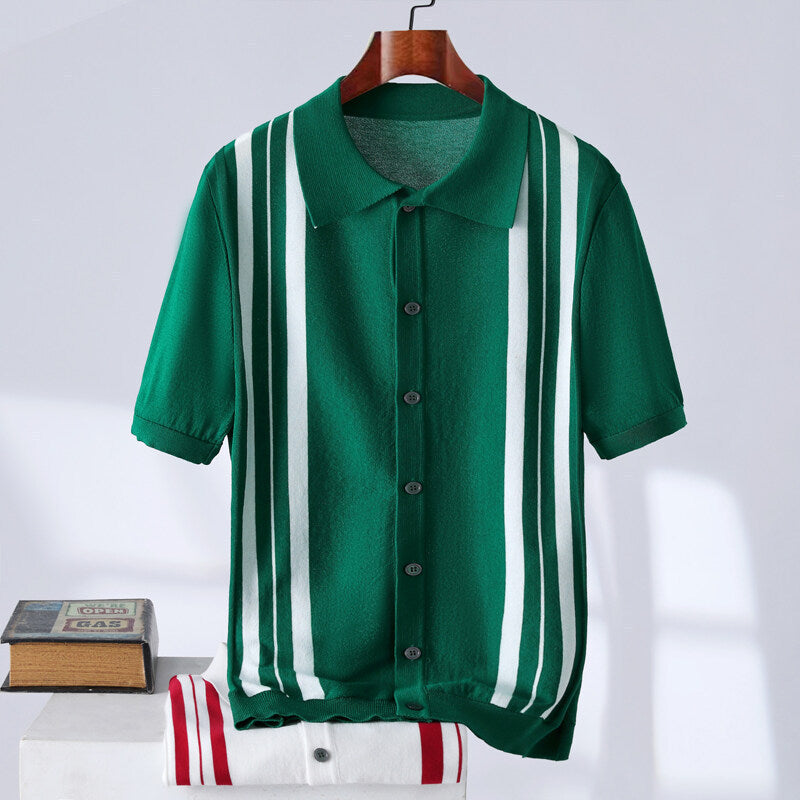 Men's Breathable Stripes Short-sleeved Polo Shirt