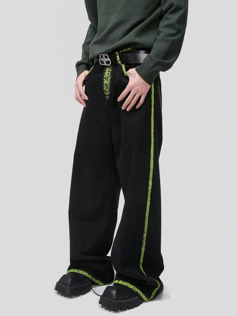 Hand Painted Graffiti Color Contrast Patchwork Line Jeans