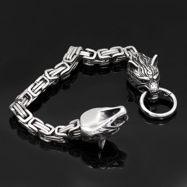 King chain viking wolf head bracelet men