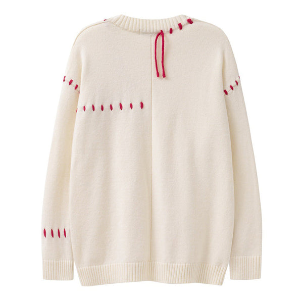 Contrast Color Rope Twisted Flower V-neck Sweater Coat