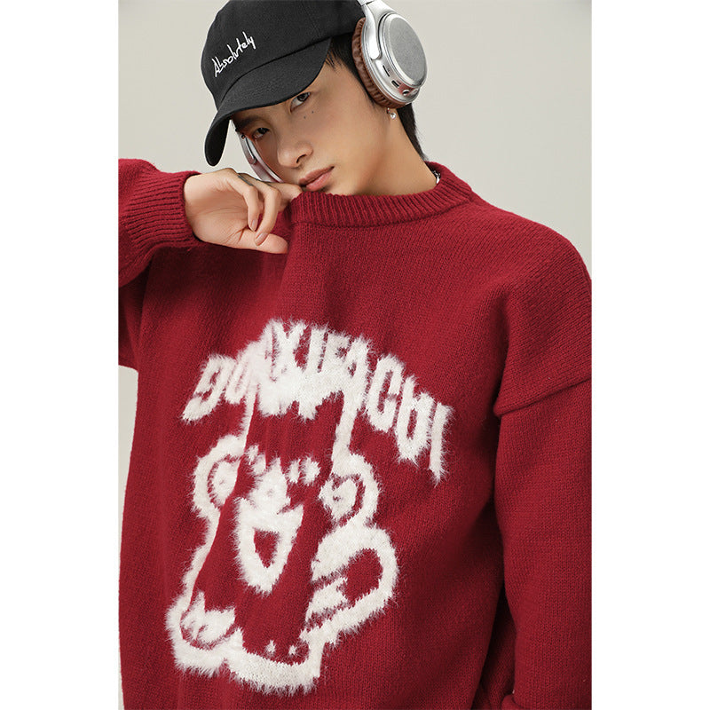 Cartoon Hand-painted Mink Round Neck Sweater For Men And Women