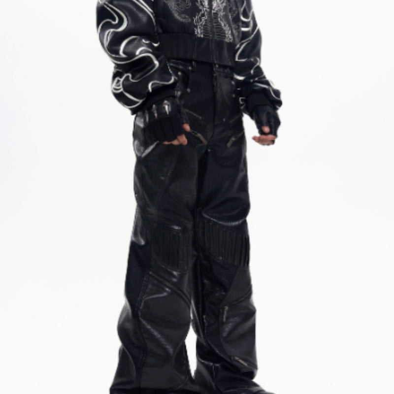 Zipper Design Micro Pull Up Leather Pants For Men