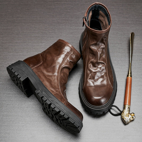 Men's Autumn And Winter Genuine Leather High-top Platform Worker Boots
