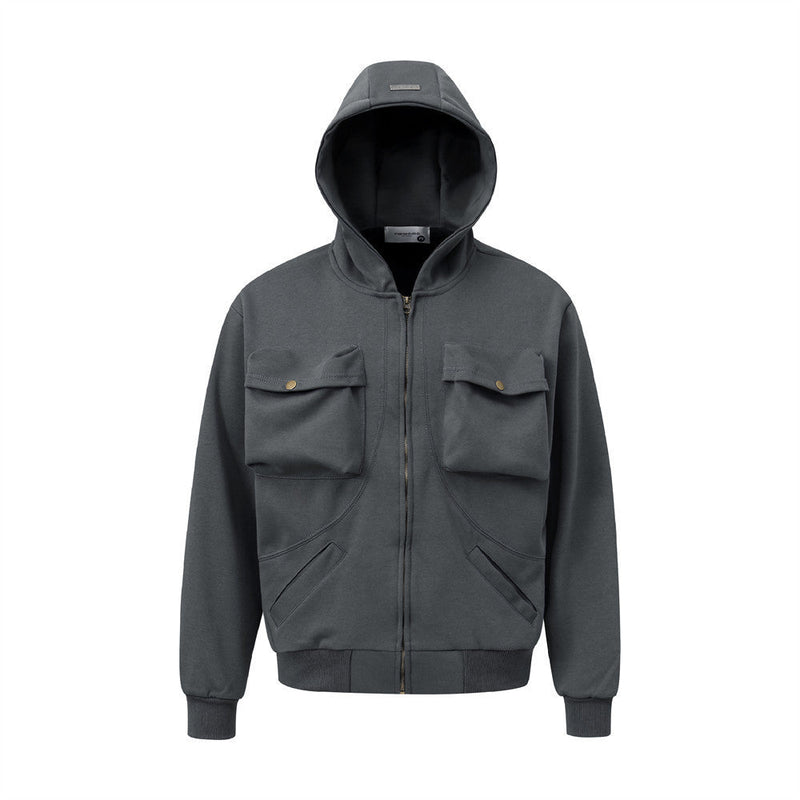 Hooded Loose Sweater Men's Dimensional Patch Pocket Design jacket