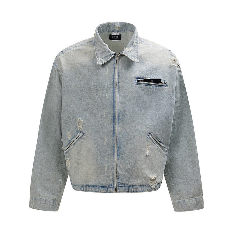 Punk Worn Out Denim Jacket Men