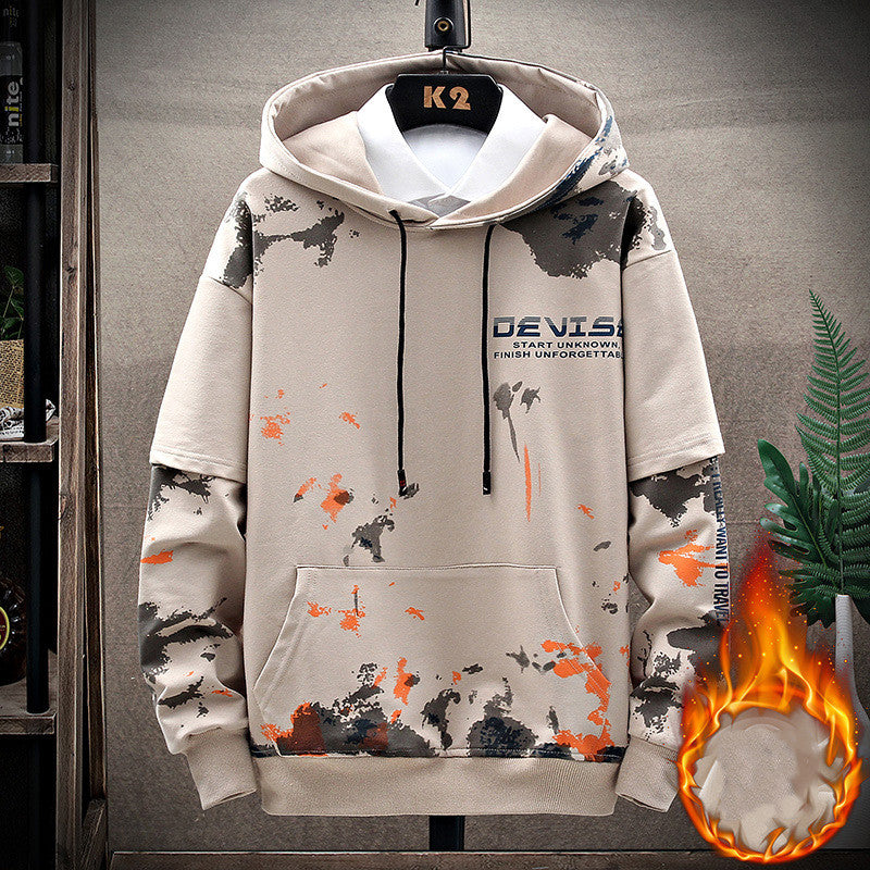 Printed Kangaroo Pocket Sports Hooded Sweater jumpSuit Men